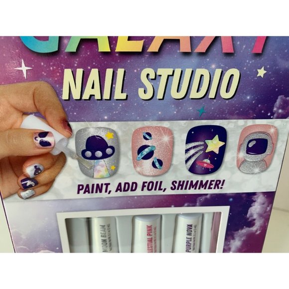 Foil & Polish Nail Studio Decoration Set Galaxy Colors 3 Polish 2 Foil & Sticker - Picture 1 of 2